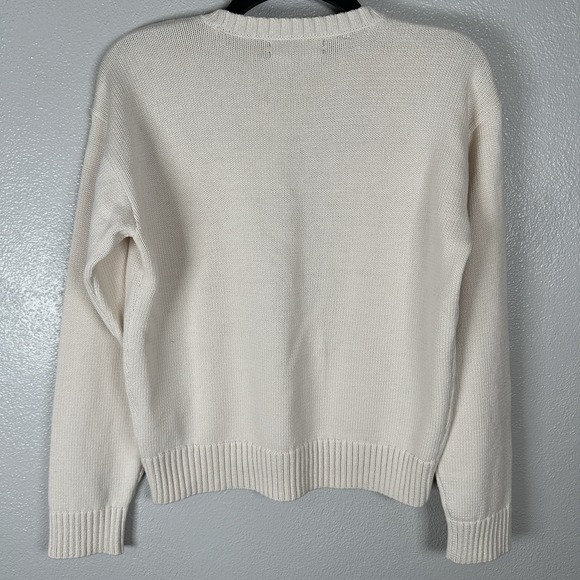 NEW Lauren Ralph Lauren Intarsia Knit Crest Cream Cotton Sweater Classic Medium - Picture 4 of 7